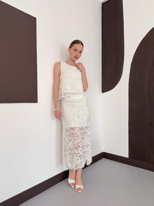 Dantel Uzun Etek - Krem | D3012 Topshow #4