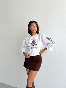 Topshow Flower Embroidered Long Sleeve Wholesale Blouse - White #3