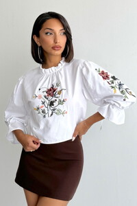 Topshow Flower Embroidered Long Sleeve Wholesale Blouse - White #1