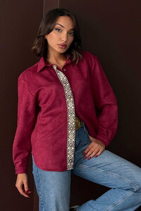 F 1973 ŞERİT DETAYLI SCUBA SÜET GÖMLEK - MÜRDÜM