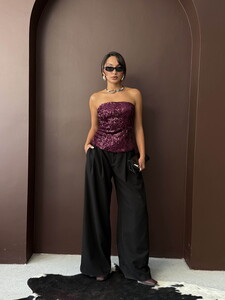 Topshow Arkadan Fermuarlı Straplez Bluz - Mürdüm | F2056 #2