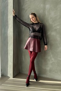 Topshow Siyah F 1635 Fileli Pullu Toptan Bluz #3