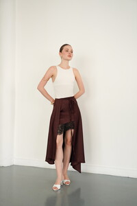 D2976 DANTEL DETAYLI SATEN ETEK - KAHVE #2