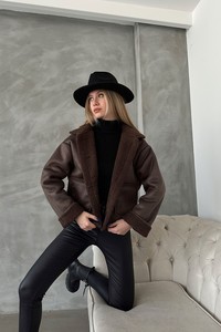 Topshow Kahve Kahve Nubuk Yakası Kürklü Toptan Mont
