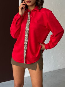 F 1973 ŞERİT DETAYLI SCUBA SÜET GÖMLEK - KIRMIZI #4