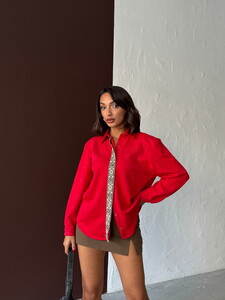 F 1973 ŞERİT DETAYLI SCUBA SÜET GÖMLEK - KIRMIZI #3