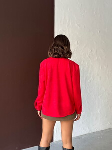 F 1973 ŞERİT DETAYLI SCUBA SÜET GÖMLEK - KIRMIZI #5