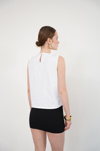 Sıfır Kol Bisiklet Yaka Dantel Toptan T Shirt - Beyaz | TOPSHOW #5