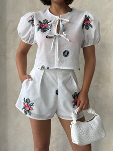 D 2878 NAKIŞLI VUAL BLUZ - KREM #4