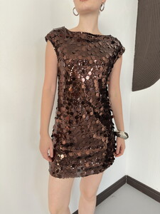 D 3140 DİSK PUL PAYET ELBİSE - KAHVE #4