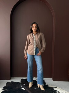 F 1973 ŞERİT DETAYLI SCUBA SÜET GÖMLEK - AÇIK KAHVE #3