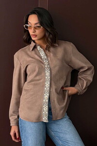 F 1973 ŞERİT DETAYLI SCUBA SÜET GÖMLEK - AÇIK KAHVE