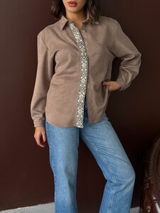 F 1973 ŞERİT DETAYLI SCUBA SÜET GÖMLEK - AÇIK KAHVE #4