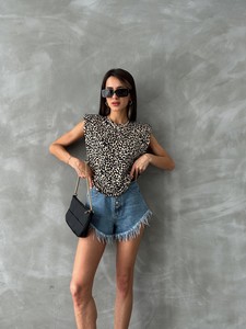 Topshow Küçük Leopar Leopar Baskılı Toptan Bluz #3
