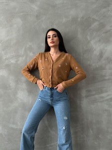 Topshow Acı Kahve Nakış Detaylı Toptan Hırka #3