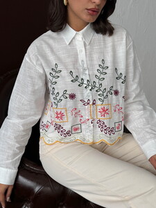 Toptan Nakışlı Kadın Gömlek – Boho, Şık  - SARI DSN2 #4