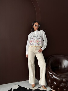 Toptan Nakışlı Kadın Gömlek – Boho, Şık  - SARI DSN2 #2