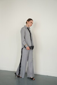 F2083 DANTEL DETAYLI ÇİZGİLİ PANTOLON - SİYAH #4