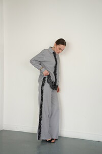 F2083 DANTEL DETAYLI ÇİZGİLİ PANTOLON - SİYAH #2