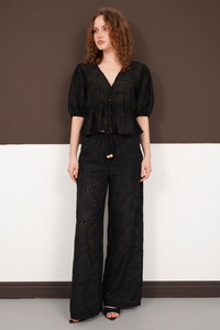 Nakışlı Toptan Pantolon - Siyah | D2876 - Topshow