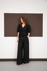 Nakışlı Toptan Pantolon - Siyah | D2876 - Topshow #3