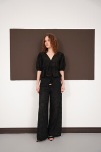 Nakışlı Toptan Pantolon - Siyah | D2876 - Topshow #1