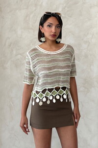 Topshow Emerald Mesh Wholesale Blouse with Six Pompoms #1