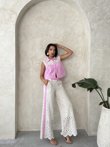 D 2845 DANTEL DETAYLI PULLU KOT CEKET - PEMBE #3