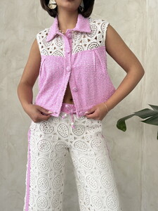 D 2845 DANTEL DETAYLI PULLU KOT CEKET - PEMBE #4