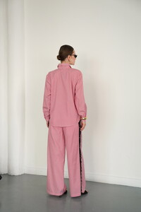 F2083 DANTEL DETAYLI ÇİZGİLİ PANTOLON - BORDO #5