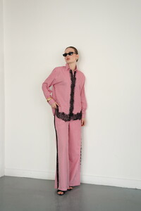 F2083 DANTEL DETAYLI ÇİZGİLİ PANTOLON - BORDO #4