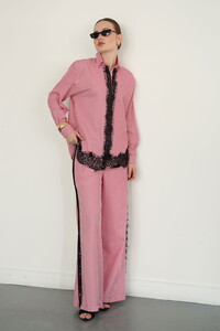 F2083 DANTEL DETAYLI ÇİZGİLİ PANTOLON - BORDO