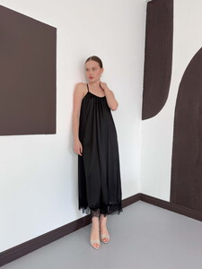 D 3022 DANTEL DETAYLI SATEN ELBİSE - SİYAH #3