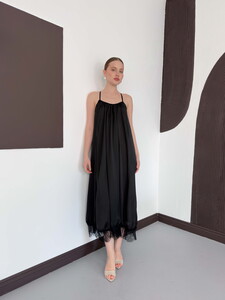 D 3022 DANTEL DETAYLI SATEN ELBİSE - SİYAH #2