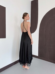 D 3022 DANTEL DETAYLI SATEN ELBİSE - SİYAH #5