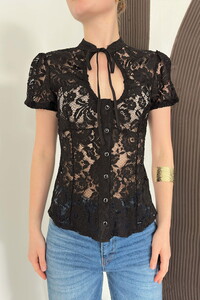 D 3039 DANTELLİ BLUZ - SİYAH #4
