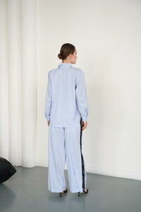 F2083 DANTEL DETAYLI ÇİZGİLİ PANTOLON - MAVİ #5