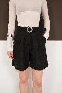 Nakışlı Vual Toptan Şort - Siyah | D2821 - Topshow #4