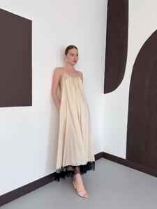 D 3022 DANTEL DETAYLI SATEN ELBİSE - TAŞ #5