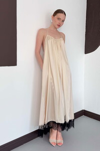 D 3022 DANTEL DETAYLI SATEN ELBİSE - TAŞ #1