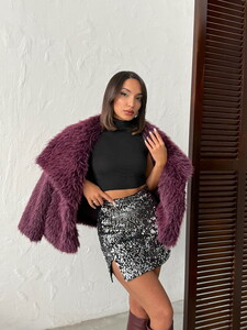 Topshow Pullu Kadife Payet Mini Etek - Siyah Gümüş | F2054 #2