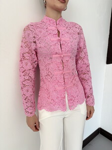 F 2115 DANTEL UZUN KOL GÖMLEK - PEMBE #4