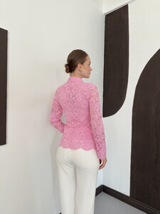 F 2115 DANTEL UZUN KOL GÖMLEK - PEMBE #5