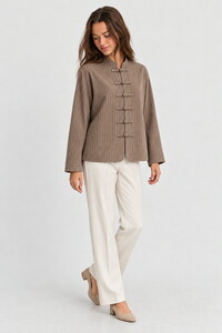Toptan Dik Yaka Düğüm Düğmeli Geniş Kollu Ceket -  Kahve | F2159 #2