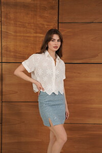 Sequined Denim Skirt - Blue Topshow #2