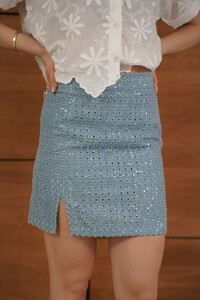 Sequined Denim Skirt - Blue Topshow #4