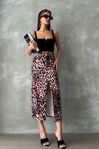 Topshow Büyük Leopar Leopar Desenli Uzun Kalem Toptan Etek