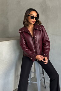 Topshow Bordo F Deri Peluş Droplu Toptan Mont