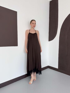 D 3022 DANTEL DETAYLI SATEN ELBİSE - KAHVE #3