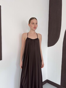 D 3022 DANTEL DETAYLI SATEN ELBİSE - KAHVE #4